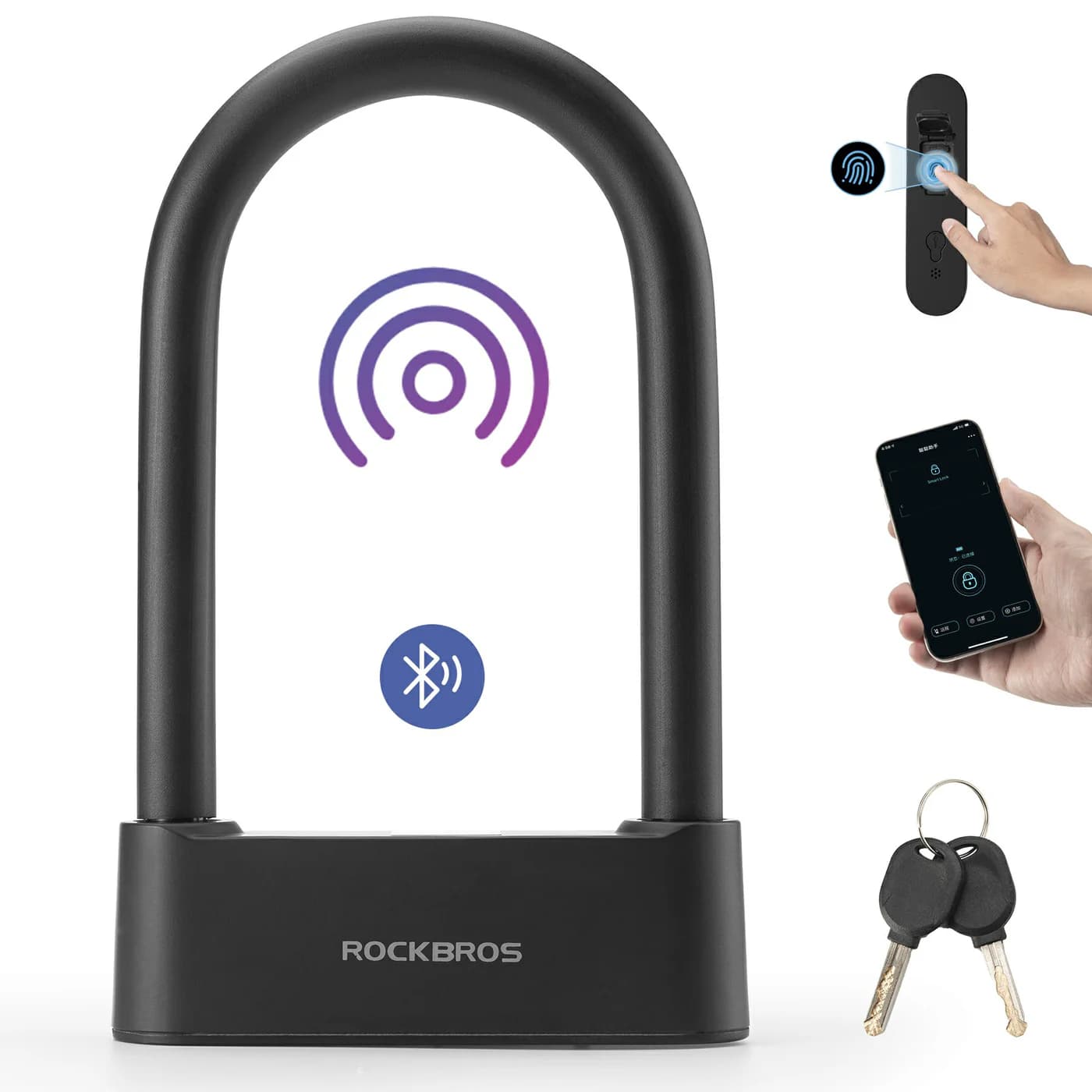 قفل U-Lock بيومتري - قفل ذكي بدون مفاتيح قفل U-Lock بيومتري - قفل دراجة ذكي مع تعريف بصمة الإصبع لمندوبي Wolt. بدون مفاتيح.